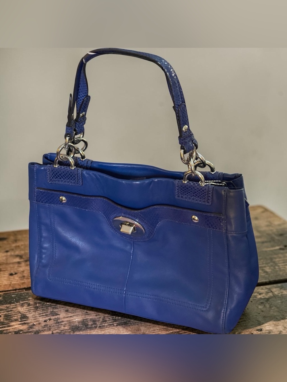 Coach Penelope pebbled leather with snake skin textured accent trim Carryall